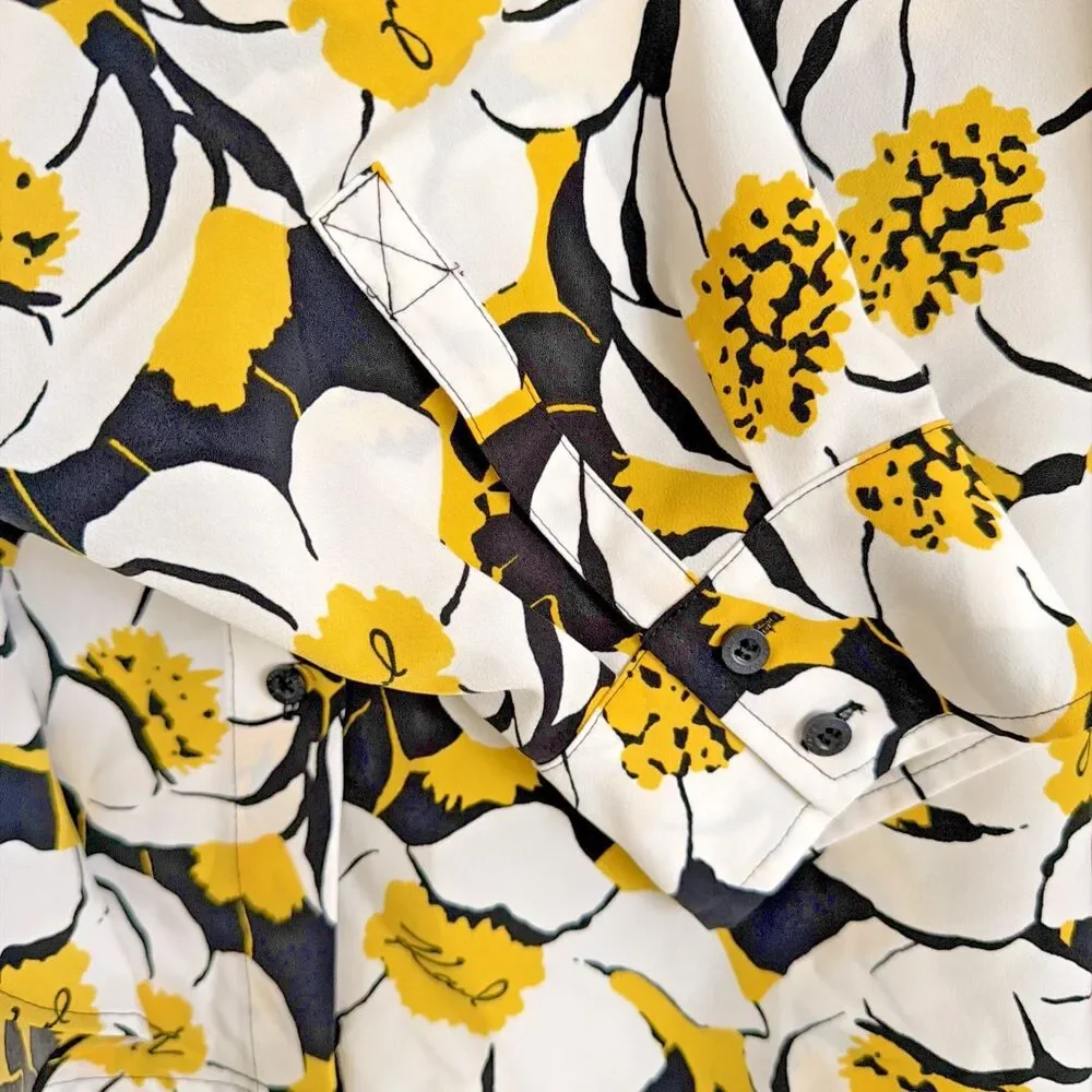 Karl Lagerfeld Paris Women's Floral Button Front Blouse White Black Yellow XL - Picture 7 of 11